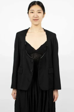 Comme Des Garçons Comme Des Garçons Cut-Off Collar Wool Jacket Black| Outerwear
