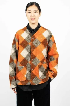 Engineered Garments FWK Diamond Knit Cardigan Orange/Olive| Knitwear