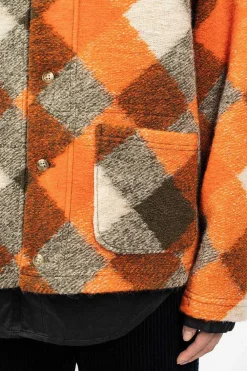 Engineered Garments FWK Diamond Knit Cardigan Orange/Olive| Knitwear