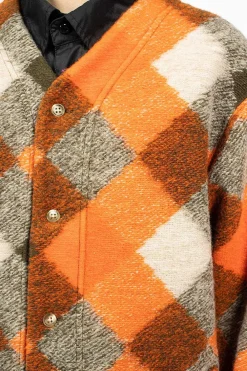 Engineered Garments FWK Diamond Knit Cardigan Orange/Olive| Knitwear