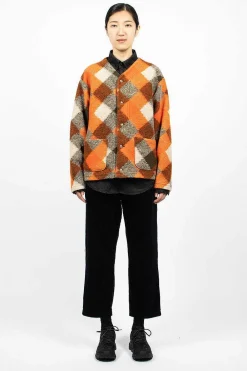 Engineered Garments FWK Diamond Knit Cardigan Orange/Olive| Knitwear