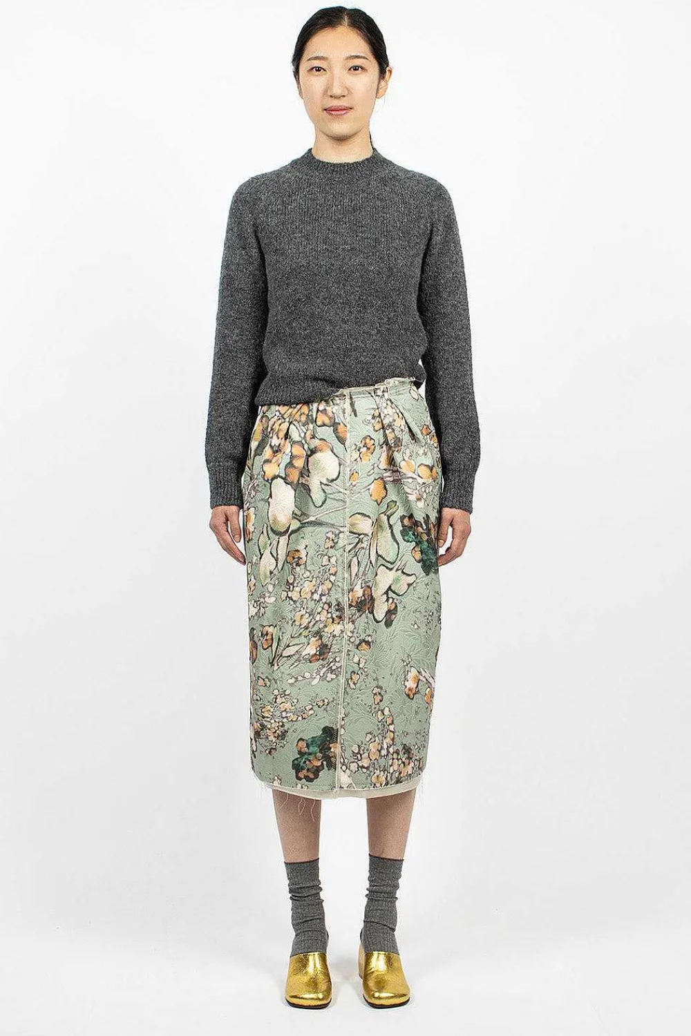 Dries Van Noten Distressed Floral Pencil Skirt| Skirts