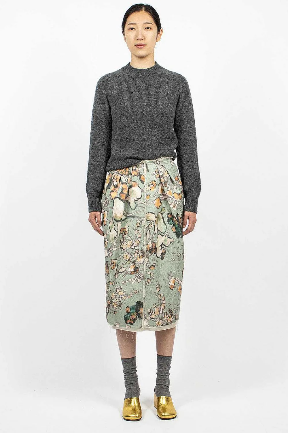 Dries Van Noten Distressed Floral Pencil Skirt| Skirts