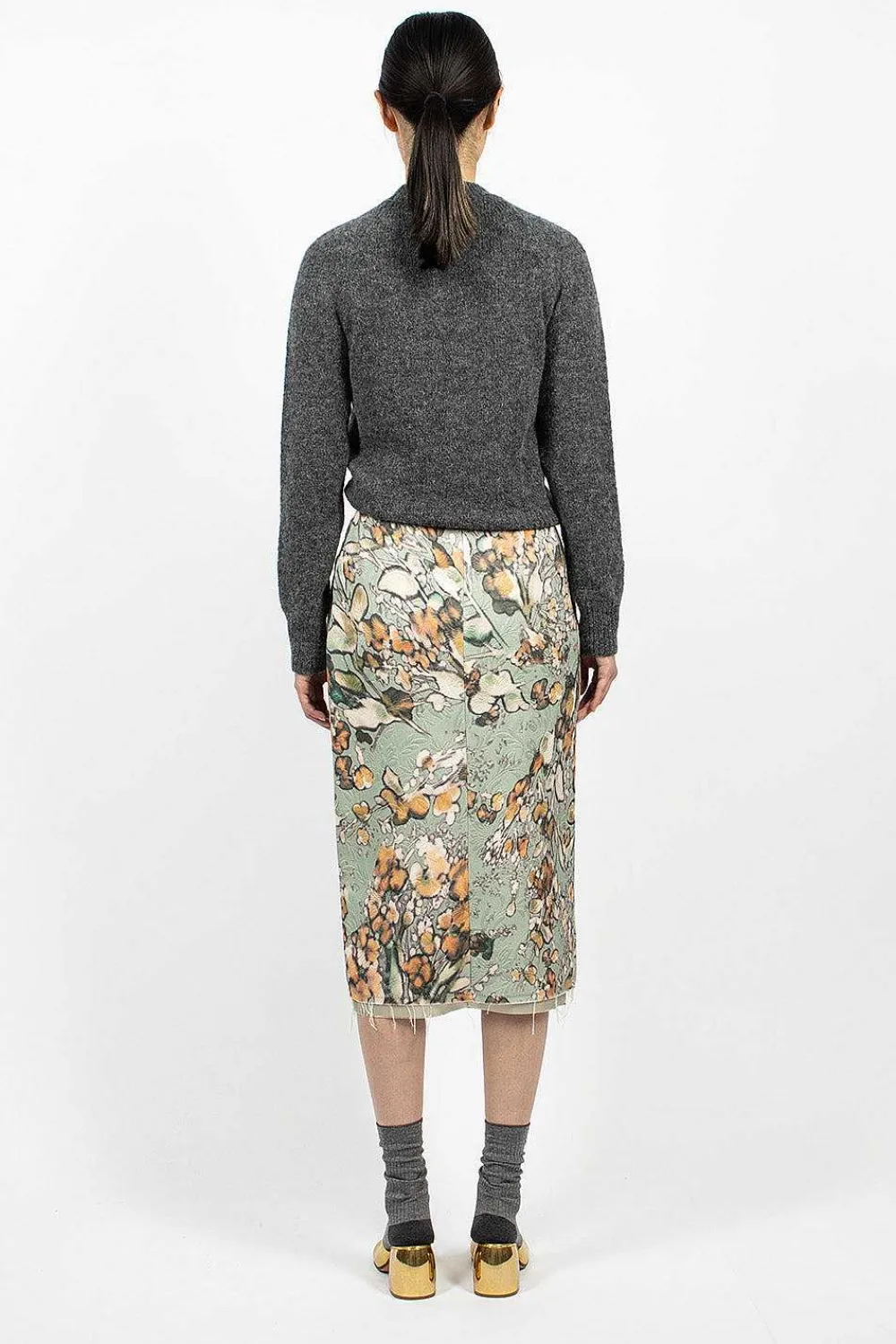 Dries Van Noten Distressed Floral Pencil Skirt| Skirts