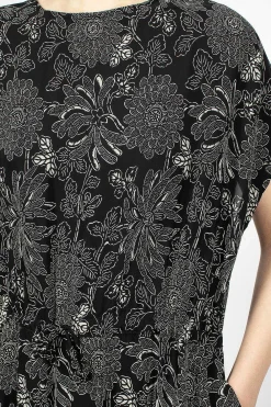 OrSlow Drawstring Dress Black Floral| Dresses