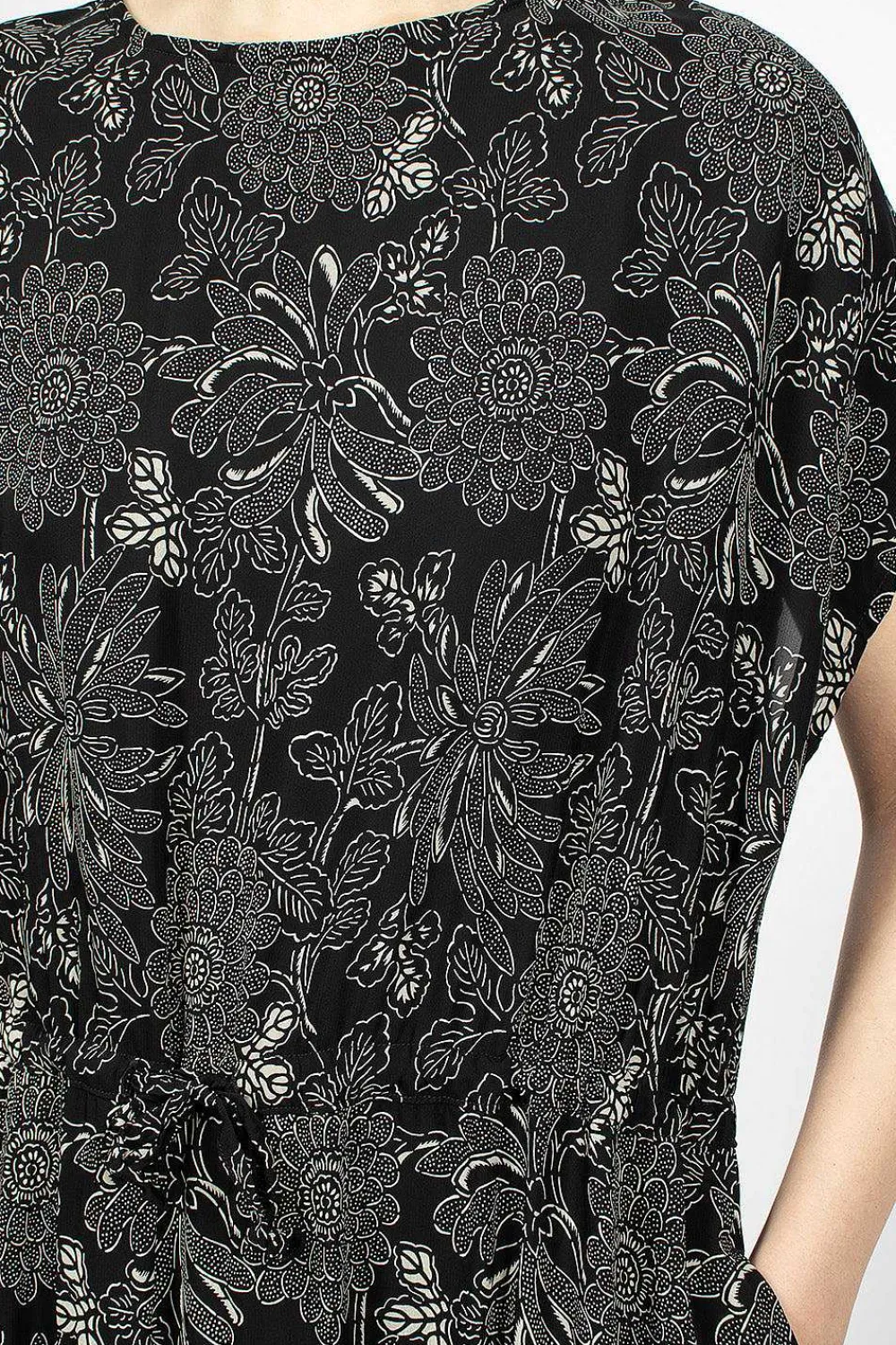 OrSlow Drawstring Dress Black Floral| Dresses