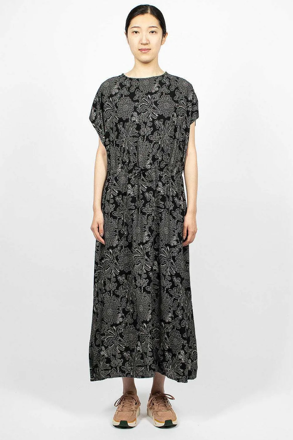 OrSlow Drawstring Dress Black Floral| Dresses