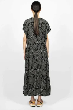 OrSlow Drawstring Dress Black Floral| Dresses
