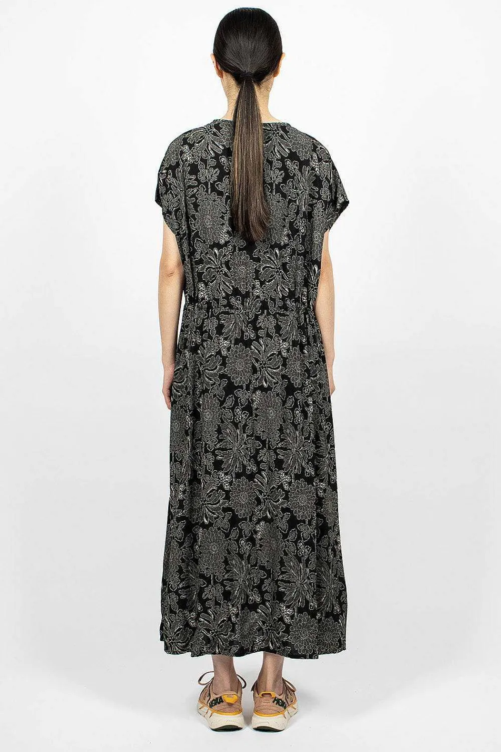 OrSlow Drawstring Dress Black Floral| Dresses