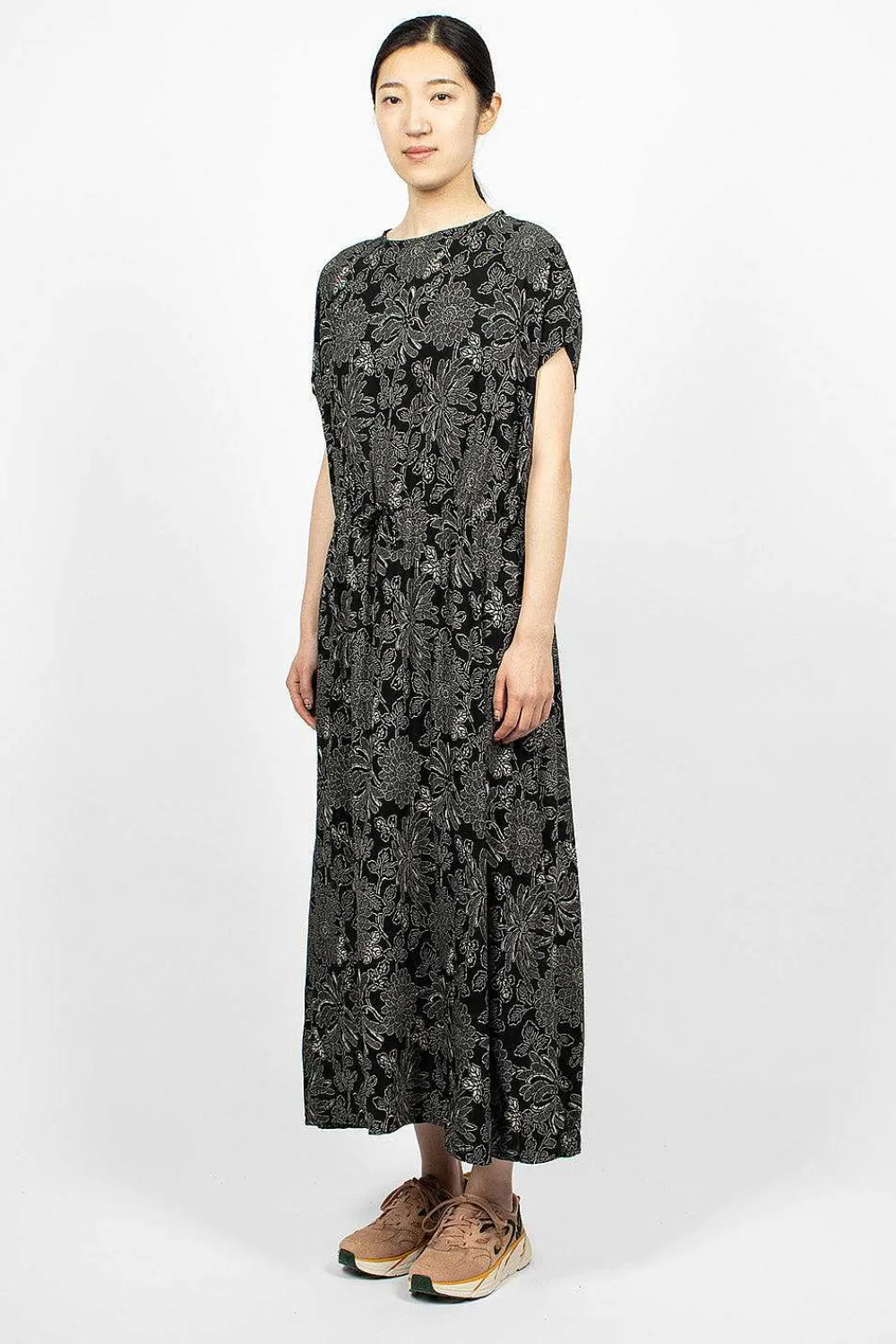 OrSlow Drawstring Dress Black Floral| Dresses