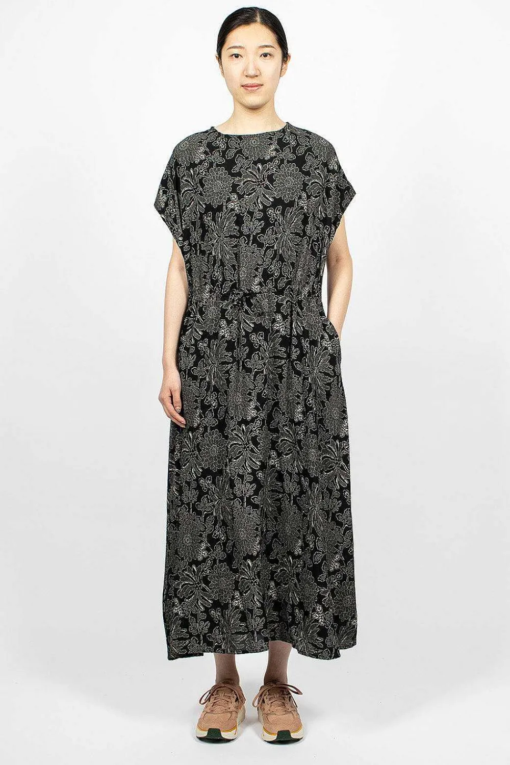 OrSlow Drawstring Dress Black Floral| Dresses