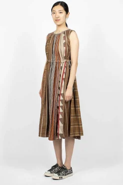 Kapital Drawstring Panel Dress Brown Stripe| Dresses