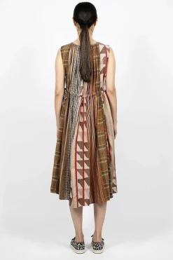 Kapital Drawstring Panel Dress Brown Stripe| Dresses
