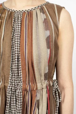 Kapital Drawstring Panel Dress Brown Stripe| Dresses
