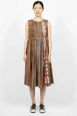 Kapital Drawstring Panel Dress Brown Stripe| Dresses