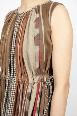 Kapital Drawstring Panel Dress Brown Stripe| Dresses
