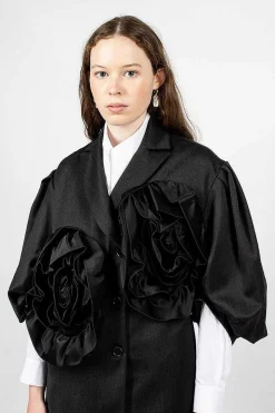 Simone Rocha Exaggerated Satin Rose Blazer Charcoal/Black| Outerwear