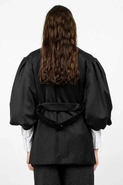 Simone Rocha Exaggerated Satin Rose Blazer Charcoal/Black| Outerwear