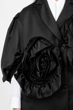 Simone Rocha Exaggerated Satin Rose Blazer Charcoal/Black| Outerwear