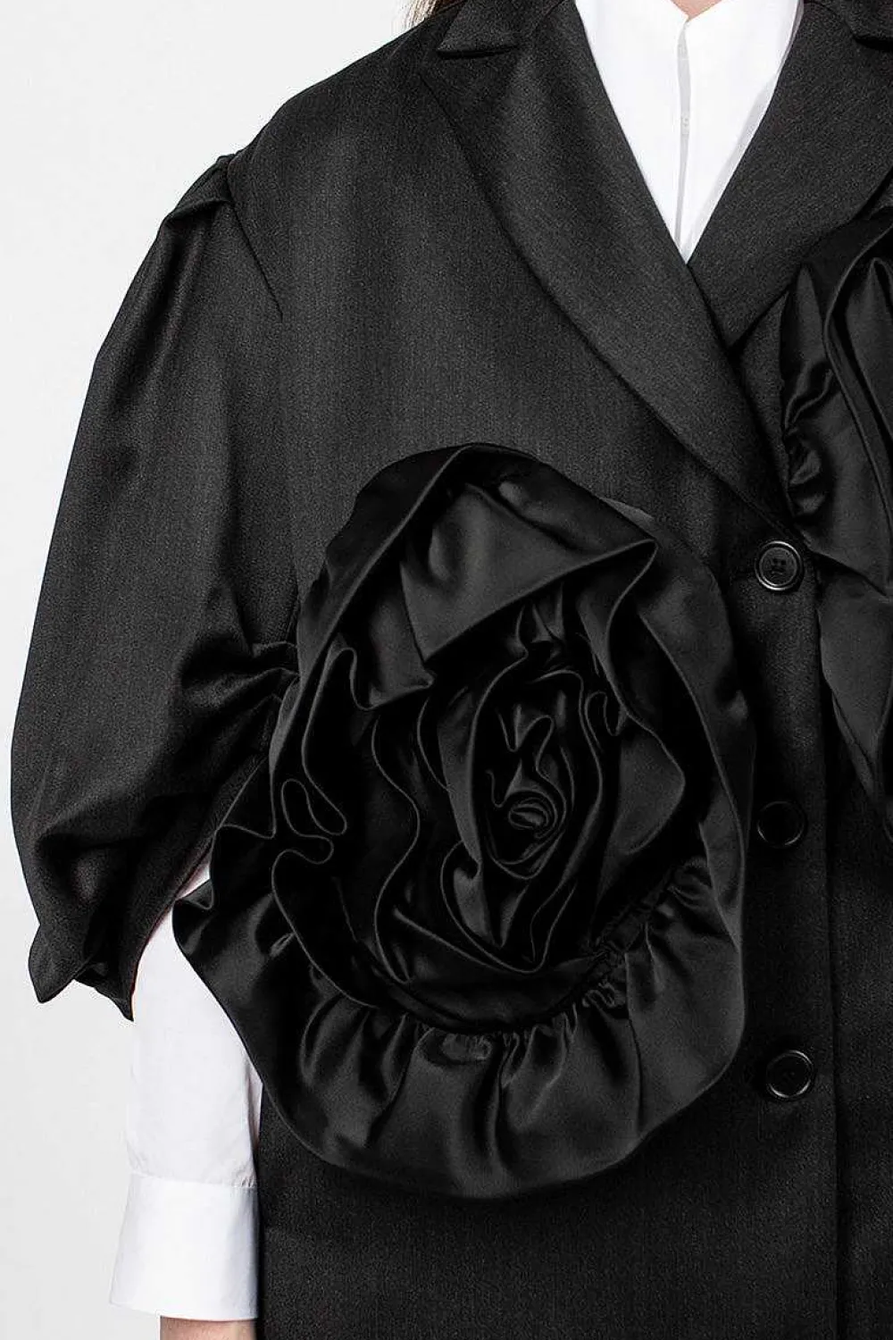 Simone Rocha Exaggerated Satin Rose Blazer Charcoal/Black| Outerwear