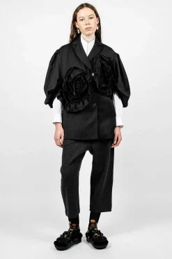 Simone Rocha Exaggerated Satin Rose Blazer Charcoal/Black| Outerwear