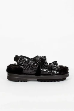 Simone Rocha Faux Fur Track Sandal Black| Shoes