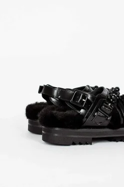 Simone Rocha Faux Fur Track Sandal Black| Shoes