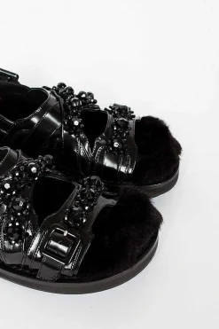 Simone Rocha Faux Fur Track Sandal Black| Shoes