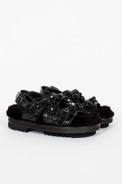 Simone Rocha Faux Fur Track Sandal Black| Shoes