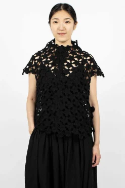 Comme Des Garçons Comme Des Garçons Flower Crochet T-Shirt Black| Tops