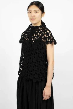 Comme Des Garçons Comme Des Garçons Flower Crochet T-Shirt Black| Tops