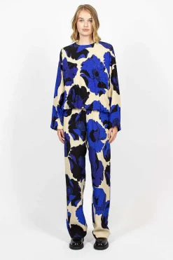 Dries Van Noten Fluid Floral Trousers Blue| Trousers