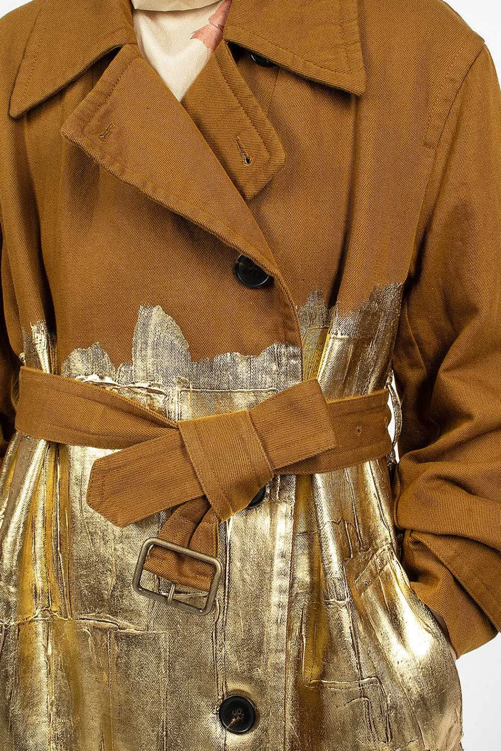 Dries Van Noten Foil Painted Trenchcoat Umber| Outerwear