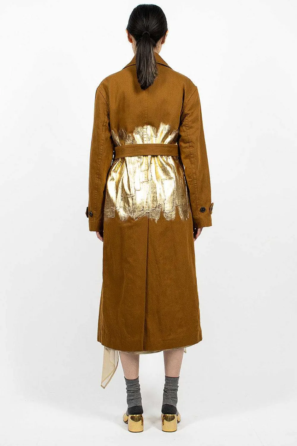 Dries Van Noten Foil Painted Trenchcoat Umber| Outerwear
