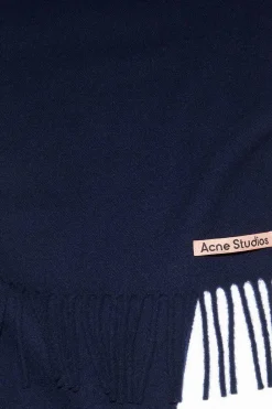 Acne Studios Fringed Wool Scarf Navy| Scarves & Gloves
