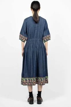 YMC Garden Dress Embroidered Indigo| Dresses