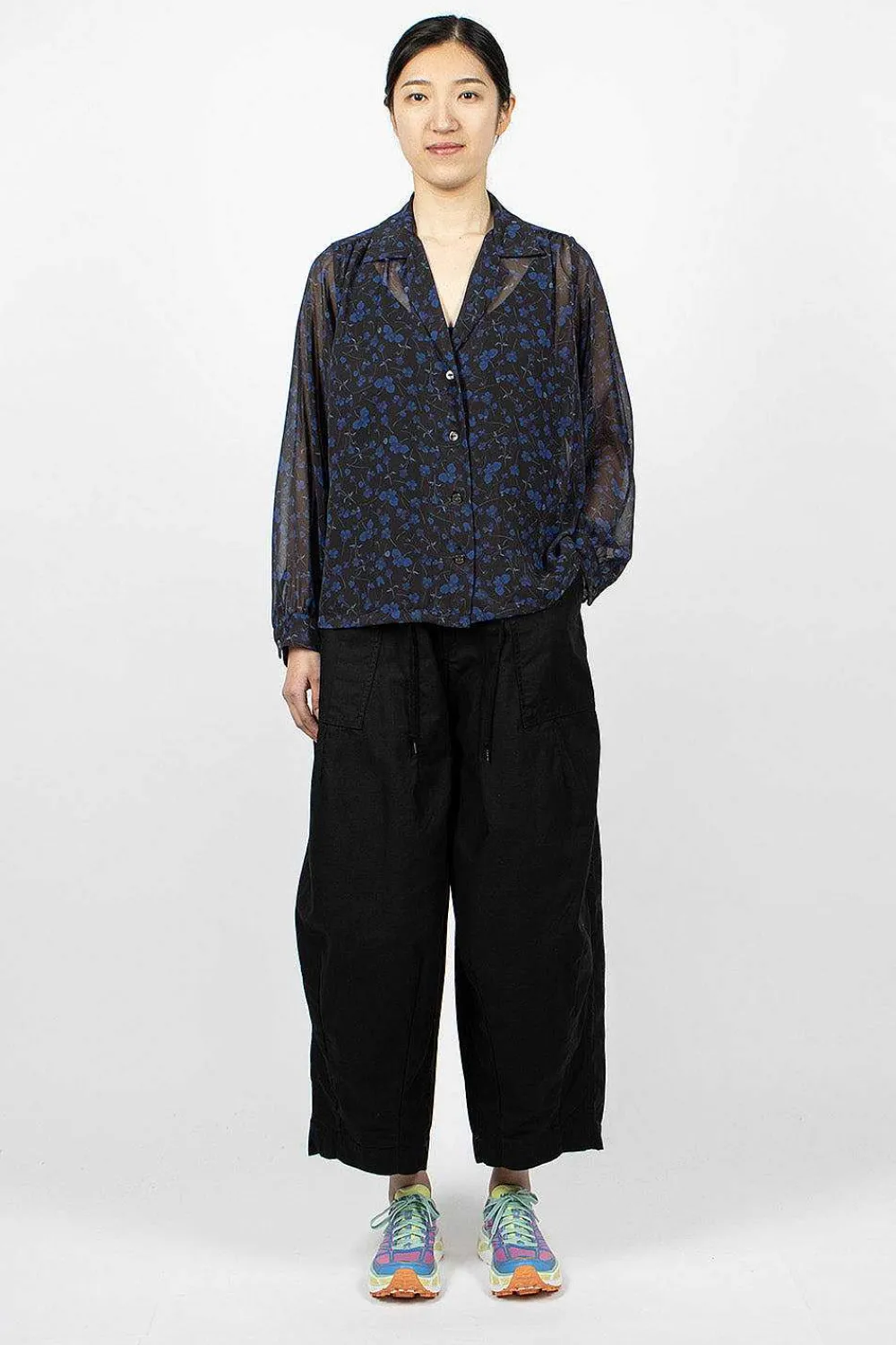Needles Gathered Blouse Floral Black| Tops