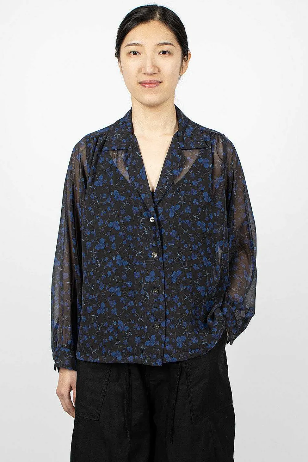 Needles Gathered Blouse Floral Black| Tops