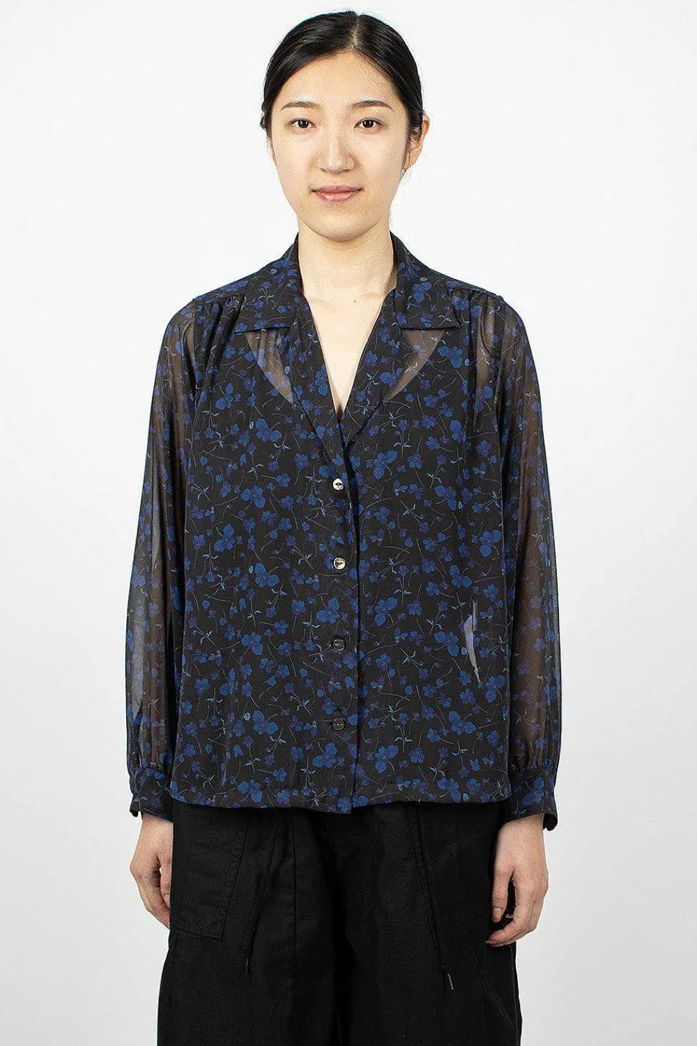 Needles Gathered Blouse Floral Black| Shirts