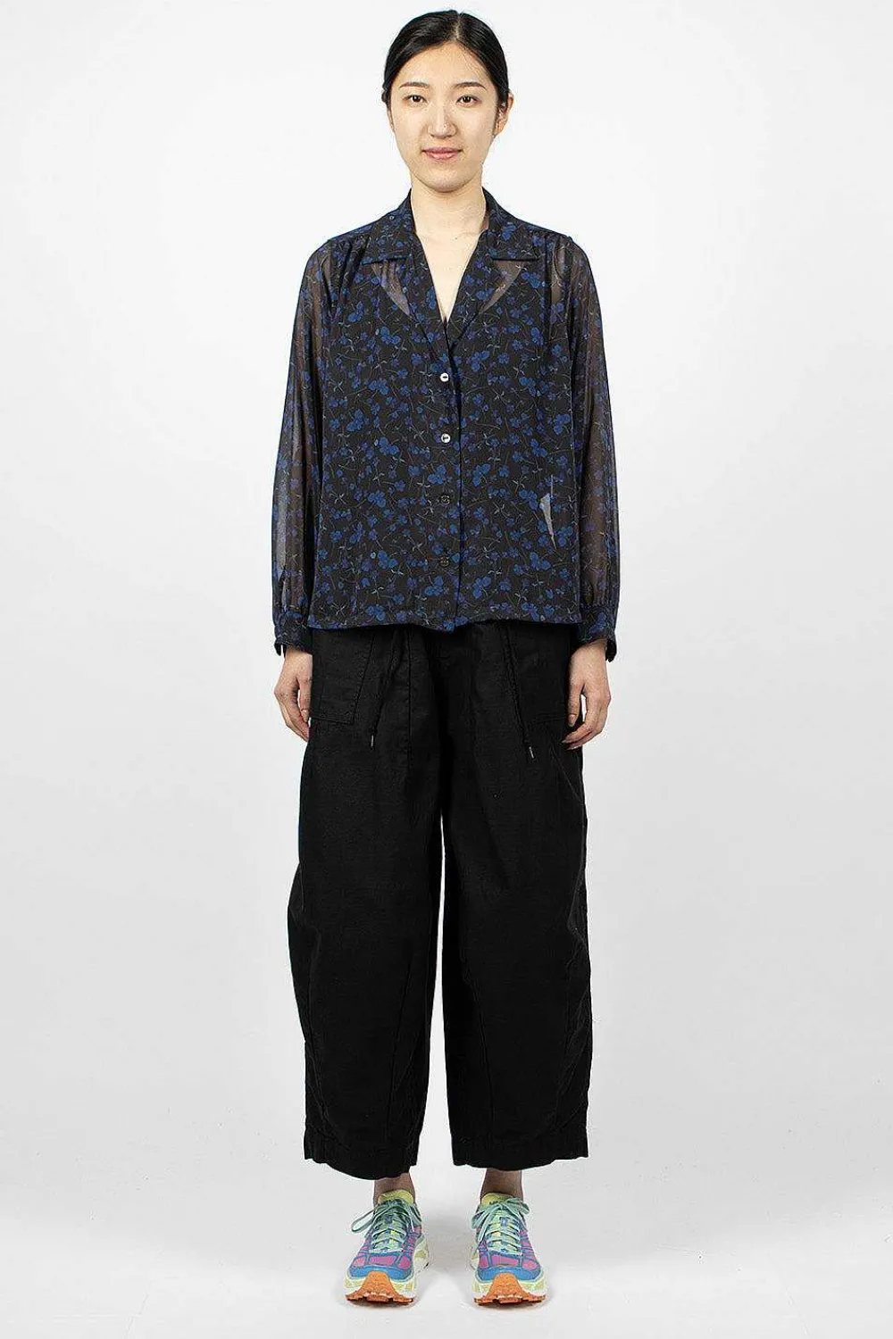 Needles Gathered Blouse Floral Black| Shirts