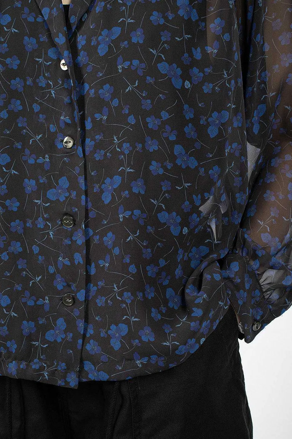 Needles Gathered Blouse Floral Black| Shirts