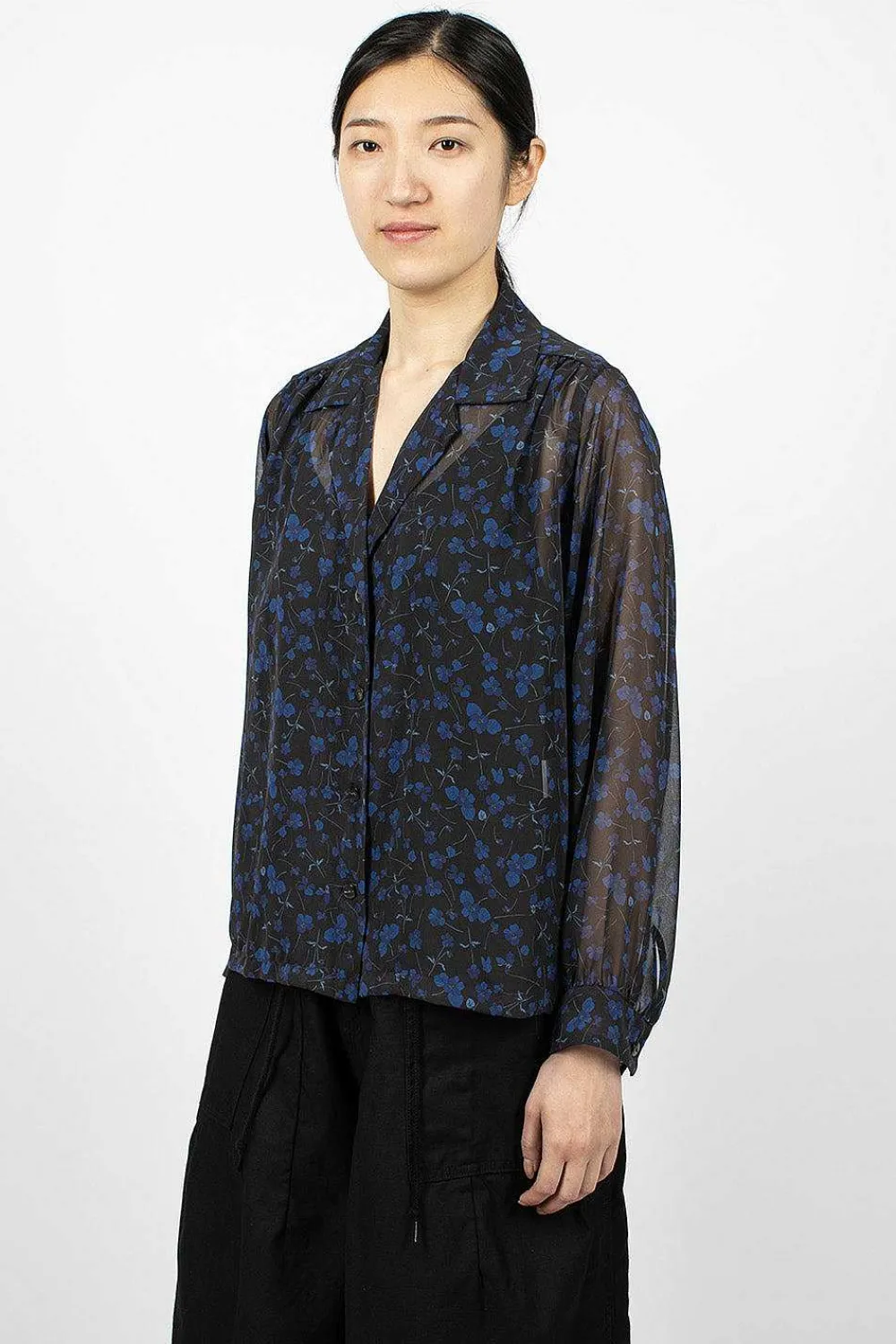 Needles Gathered Blouse Floral Black| Shirts