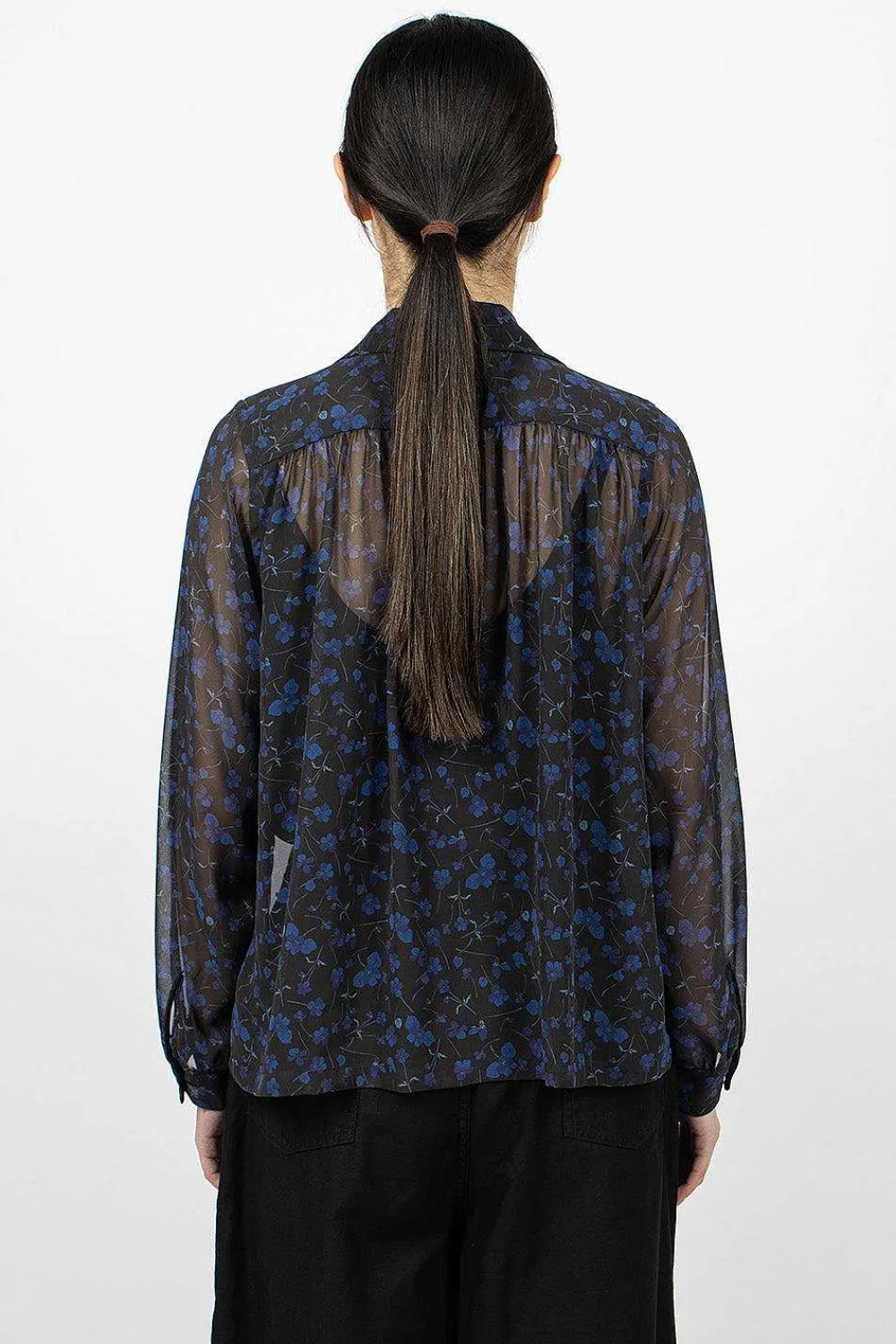 Needles Gathered Blouse Floral Black| Shirts