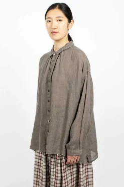 Vlas Blomme Gathered Collar Shirt Grey| Shirts