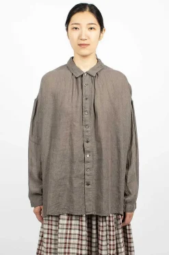 Vlas Blomme Gathered Collar Shirt Grey| Shirts