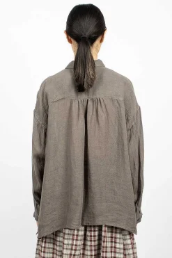 Vlas Blomme Gathered Collar Shirt Grey| Shirts