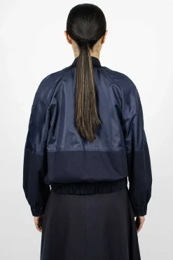 Moncler Gobie Satin Bomber Navy| Outerwear