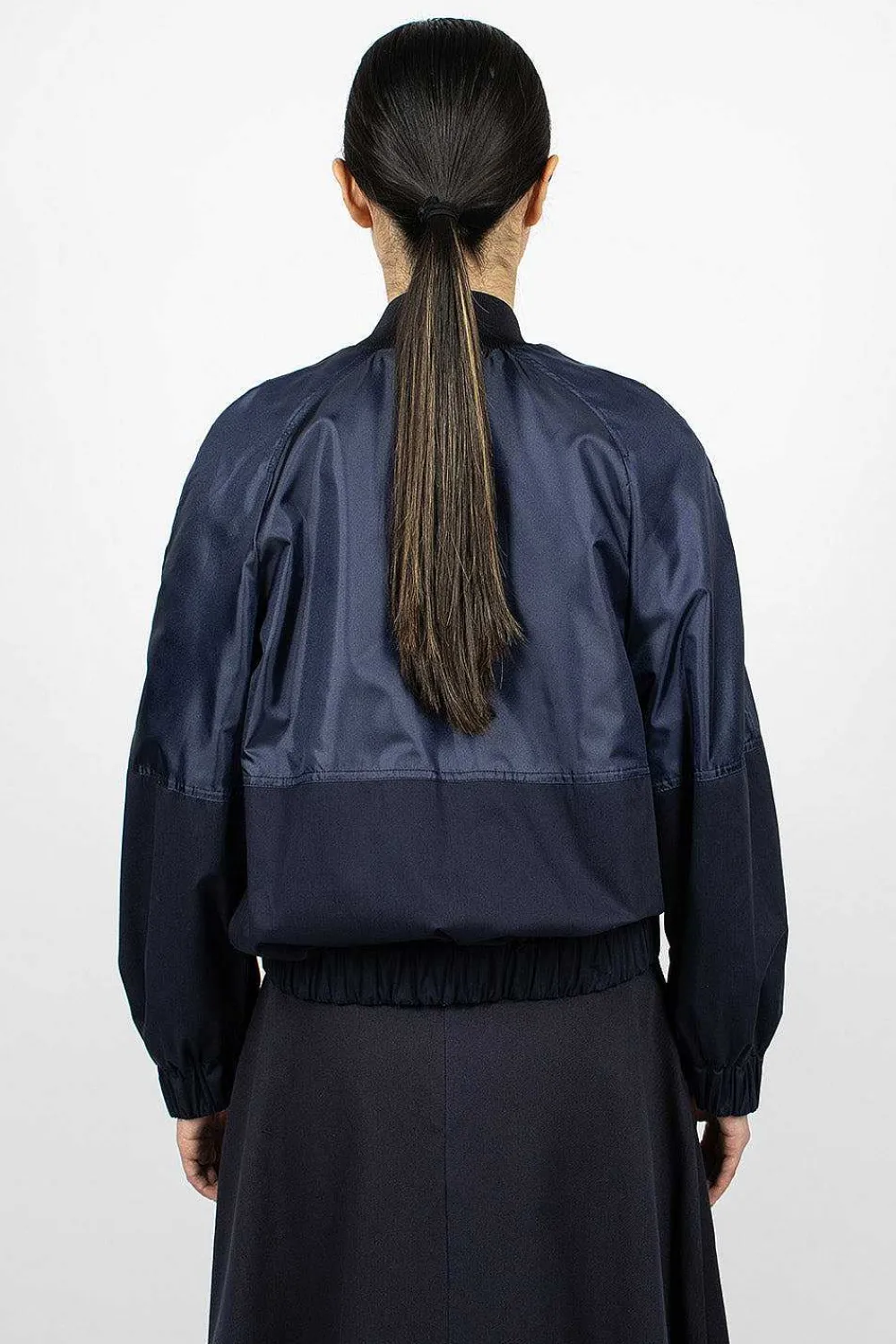 Moncler Gobie Satin Bomber Navy| Outerwear
