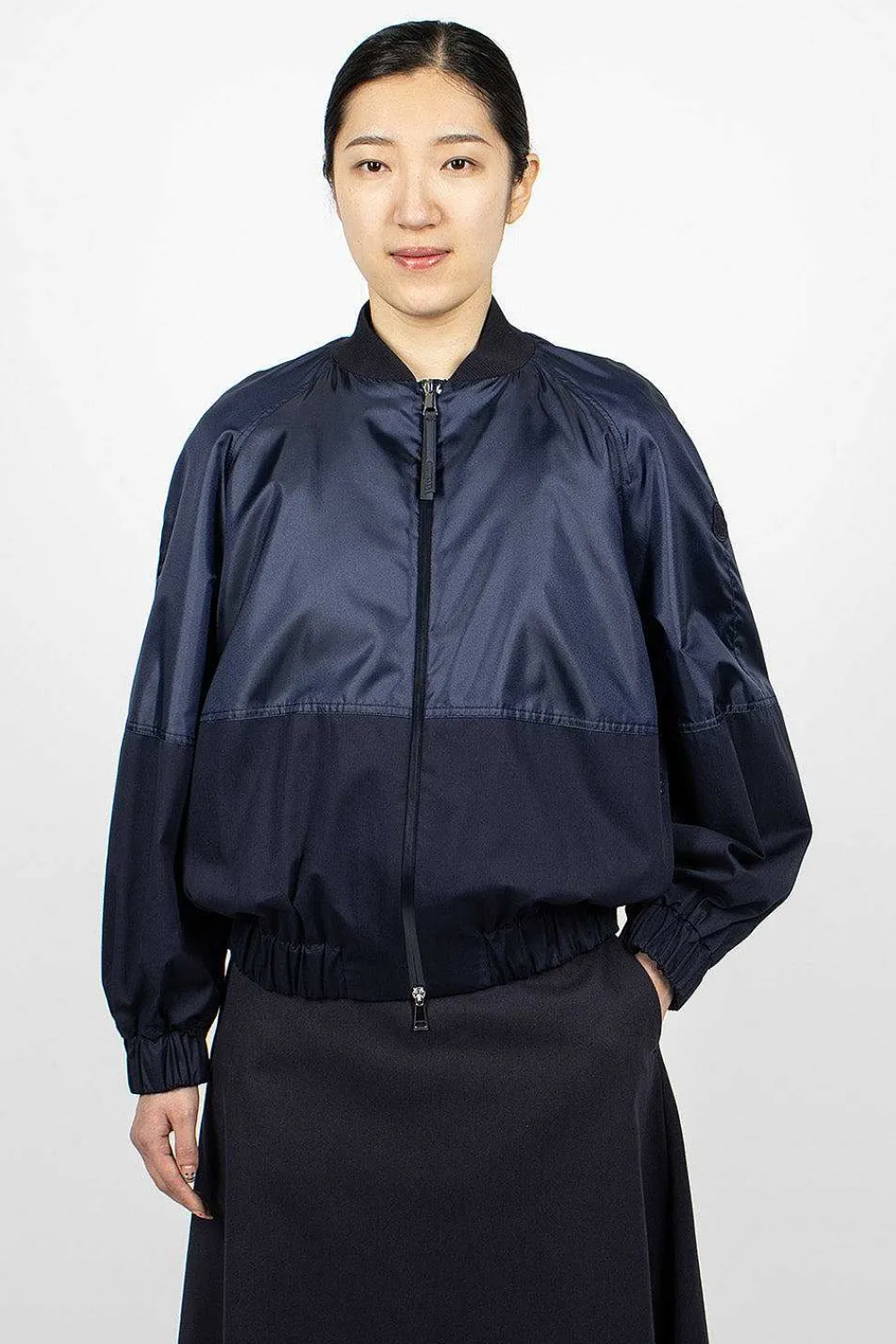 Moncler Gobie Satin Bomber Navy| Outerwear