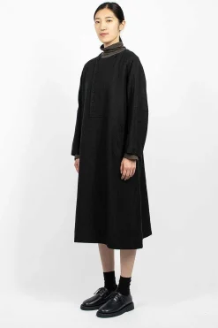 Vlas Blomme Half Button Dress Black| Dresses